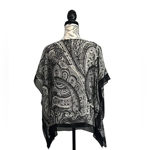 Talbots Black White Silk Paisley Boxy Oversized Poncho Sheer Xs/s Boho Oversized - Picture 5 of 8